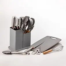 Набір кухонного приладдя на підставці TS Kitchen 19 штук із силікону з бамбуковою ручкою Сірий, фото 5