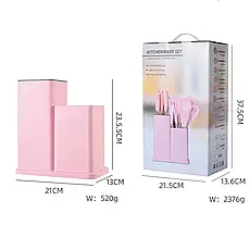 Набір кухонного приладдя для дому на підставці, Кухонний набір TS Kitchen 19 штук із силікону Рожевий, фото 4