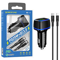 Автомобільний зарядний пристрій Borofone BZ14A PD20W+QC3.0 (1USB/1Type-C/3A) + Type-C/Lightning чорний
