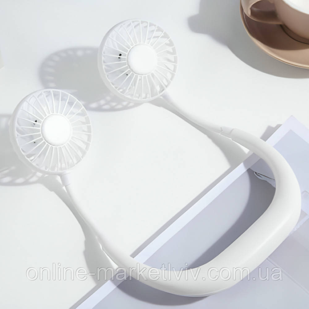 Міні вентилятор на шию Sport Fan, з USB, Білий / Портативний вентилятор акумуляторний для спорту
