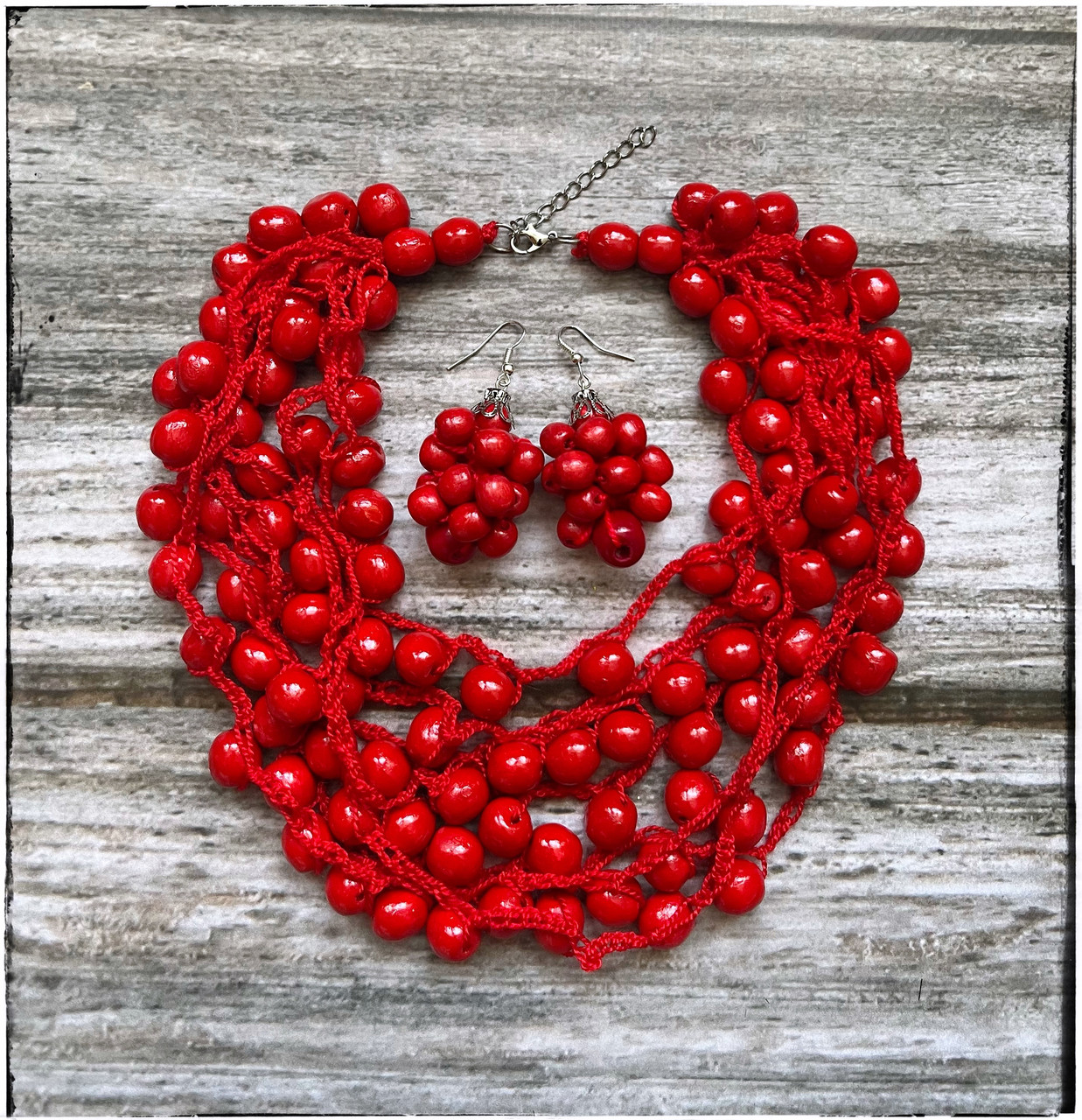 Набір намисто та сережки Водограй червоний, фото 1