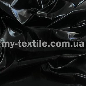 Тканина шкірозамінник на трикотажі стрейч однотонний лаковий Чорний