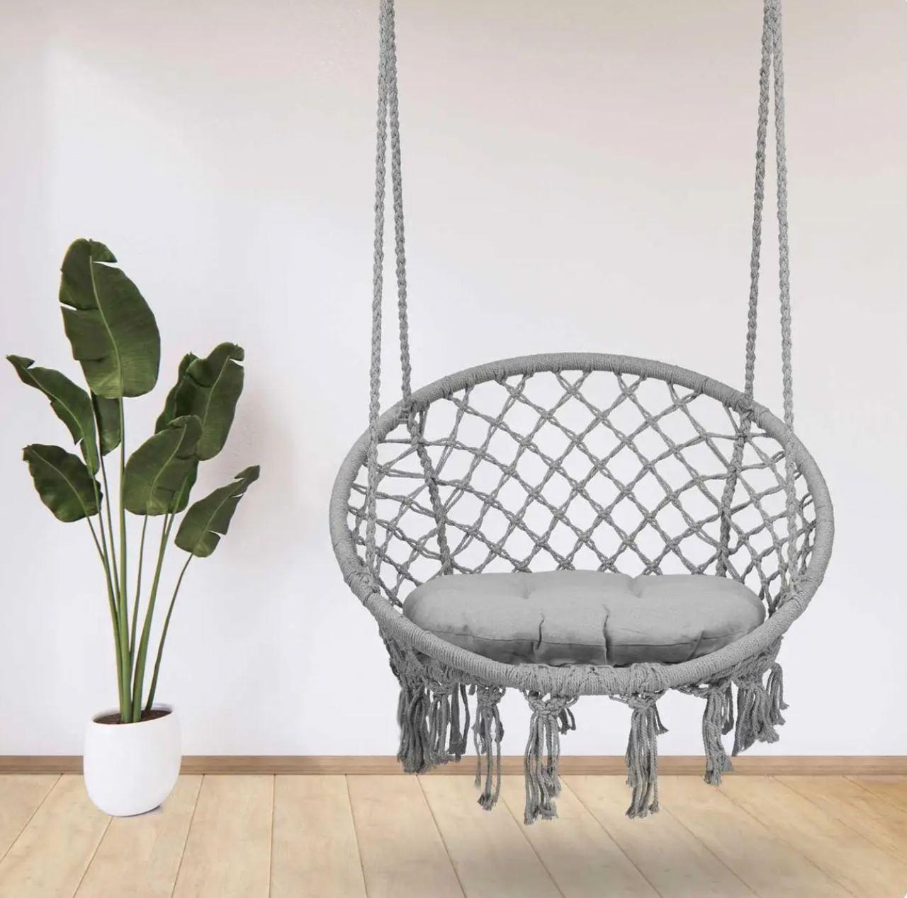 Підвісне садове крісло гойдалка, крісло гойдалка для дому сірий, фото 1