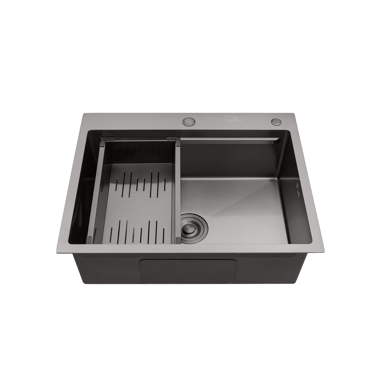 Кухонна мийка Kroner KRP Schwarze - 6350HM PVD (3.0/1.0 мм) 6350 + дозатор килимок кошик