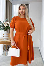 Плаття однотон із короткими рукавами міді креп-склянки, розміри батал, фото 3