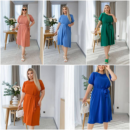 Плаття однотон із короткими рукавами міді креп-склянки, розміри батал, фото 1