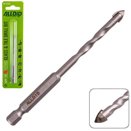 Свердло по склу та кераміці 5мм, хвостовик HEX 1/4" Alloid, L= 95mm
