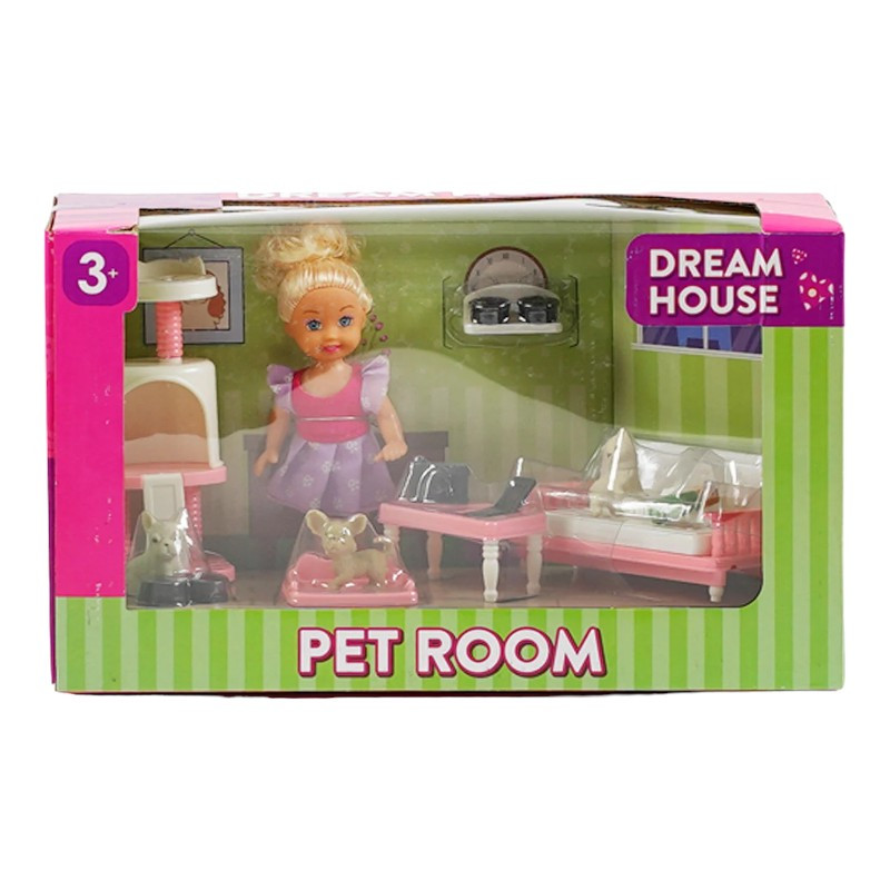 Лялька (висота 10 см, кімната для вихованців, аксесуари, улюбленці, предмети декору, в коробці) K 899-132