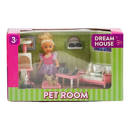 Лялька (висота 10 см, кімната для вихованців, аксесуари, улюбленці, предмети декору, в коробці) K 899-132, фото 1