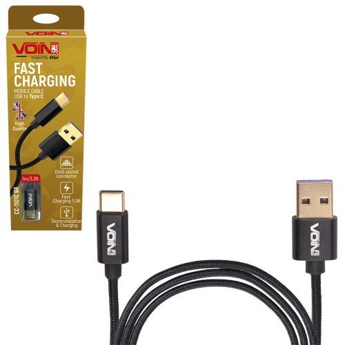 Кабель VOIN CC-1101C BK USB — Type C 5 А, 1 m, black (супер-швидка зарядка/передавання даних)