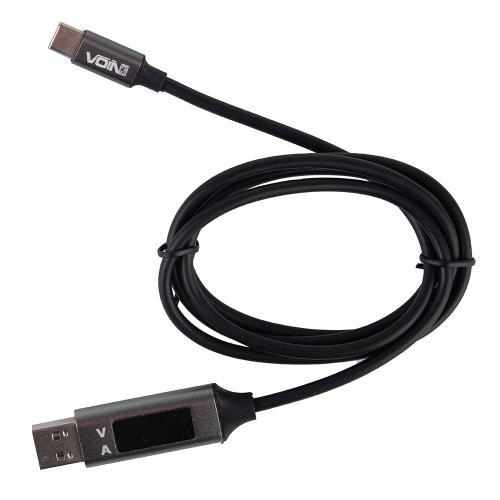 Кабель VOIN CC-3201C GY, USB-Type C 3А, 1m, grey з дисплеєм