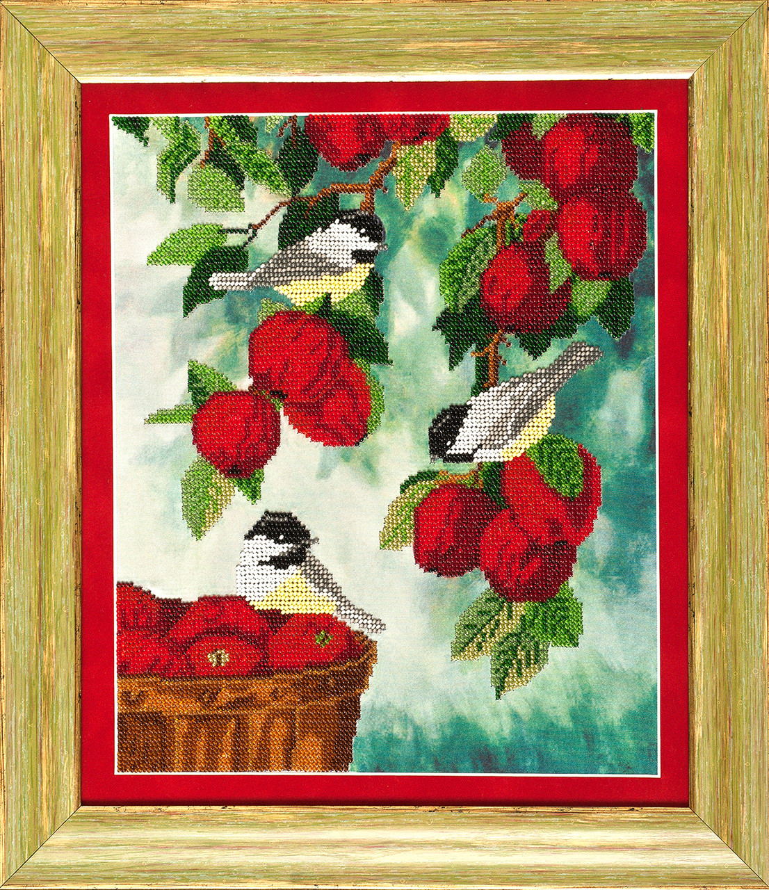 Схема для вишивки бісером Яблунька і синички Т-035 (габардин), фото 1