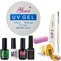 Набір для нарощування нігтів: гель Lina, баф для нігтів, гель лак X Nail Bar Profession
