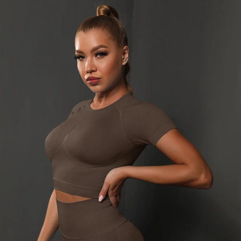 Футболка укорочена M, Коричневий Chocolate, фото 1