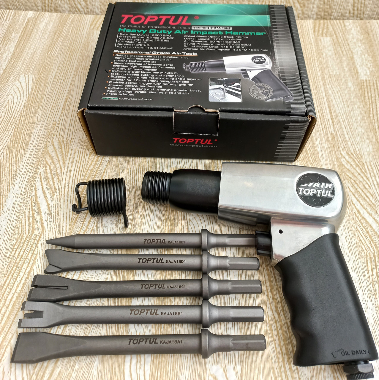Пневмозубило молоток пневматичний пневмомолоток з набором зубил 5шт Toptul KAHA3217 GDAI0705-01