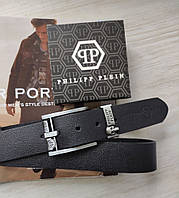 Шкіряний чоловічий ремінь Philipp Plein чорний