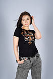 Чорна жіноча вишита футболка на кожен день у патріотичному стилі «Елегія (коричнева вишивка)», фото 2