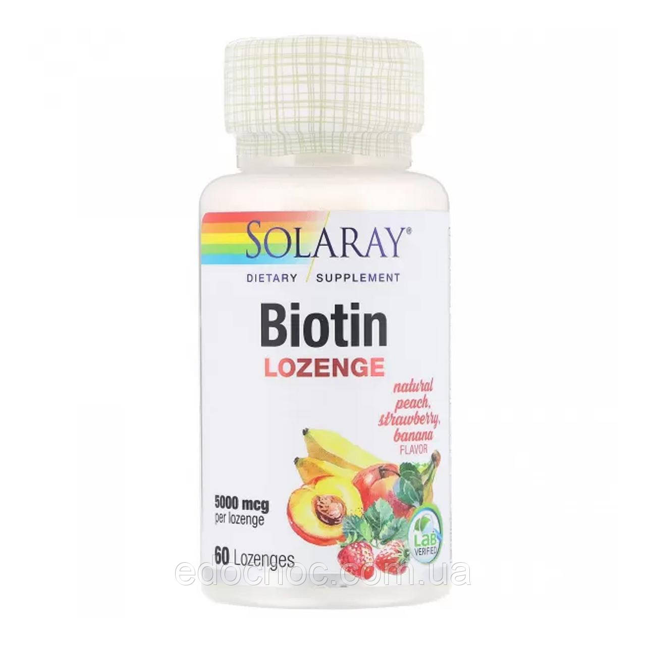 Біотин (Biotin) 5000 мкг зі смаком персика, полуниці та банана 60 льодяників SOR-43545, фото 1
