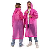 Дощовик жіночий чоловічий дорослий плащ підлітковий прозорий багаторазовий на кнопках рожевий (1030), фото 10