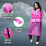 Дощовик жіночий чоловічий дорослий плащ підлітковий прозорий багаторазовий на кнопках рожевий (1030), фото 2