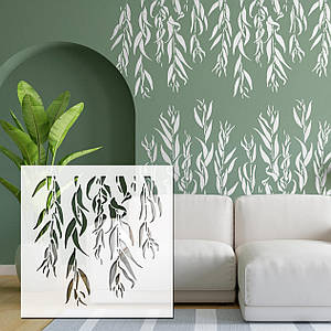 Трафарет для декоративної штукатурки з безшовним малюнком листя Верби (700х700)