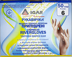Рукавички хірургічні латексні RIVERGLOVES, стерильні, опудрені, р. 6 (100 шт./уп.) IGAR