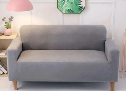 Чохли на диван тримісний 190х230 стильні без оборки, Велюрові чохли на дивани універсальні HomyTex Сірий, фото 1