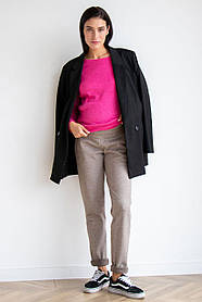 Штани для вагітних прямі з високим трикотажним бандажиком на живіт коричневі 42