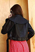 Жіноча коротка  куртка косуха якісна шкіряна  з коміром екошкіри в чорному кольорі, S-XXL, фото 2