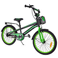 Велосипед дитячий 2-колісний 20" Like2bike Dark Rider 242005, чорно-зелене, ручне гальмо
