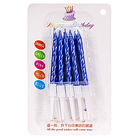 Свічки для торта "Спіраль" хром сині, 10 шт