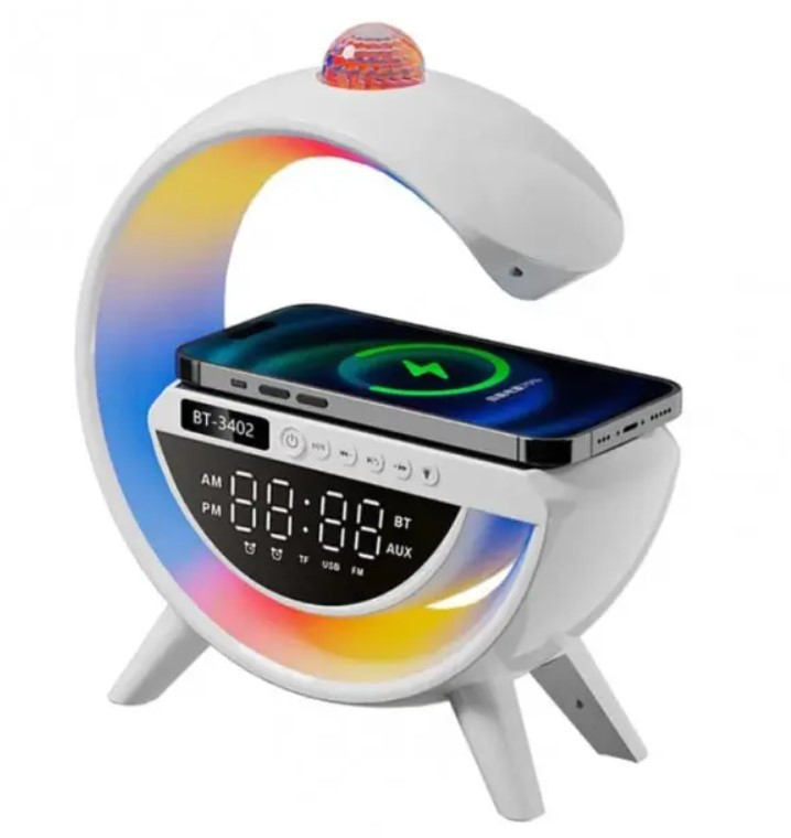 Колонка портативна RGB, LED-лампа, бездротове зарядне 3 в 1 G 3402 9386, біла, фото 1