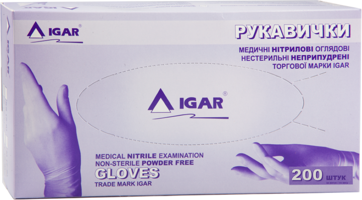 Рукавички нітрилові нестерильні, неопудрені, L (200 шт./уп.) IGAR