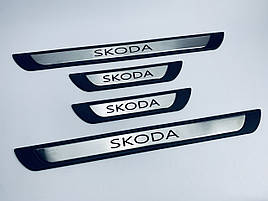 Накладки на пороги Skoda Fabia 4 2021+ (хром-пласт) TAN24