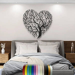 Панно 3D декоративне з об'ємом 15 мм для стін, Серце з дерева, 50 х 50 см, Чорний