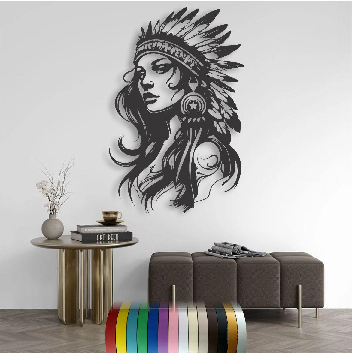 Панно 3D декоративне з об'ємом 15 мм для стін, Дівчина індіанка, 55 х 35 см, Чорний