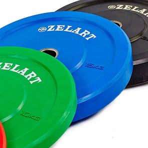 Диски прогумовані бамперні Zelart Z-TOP Bumper Plates 15 кг 51 мм для кросфіту, фото 4