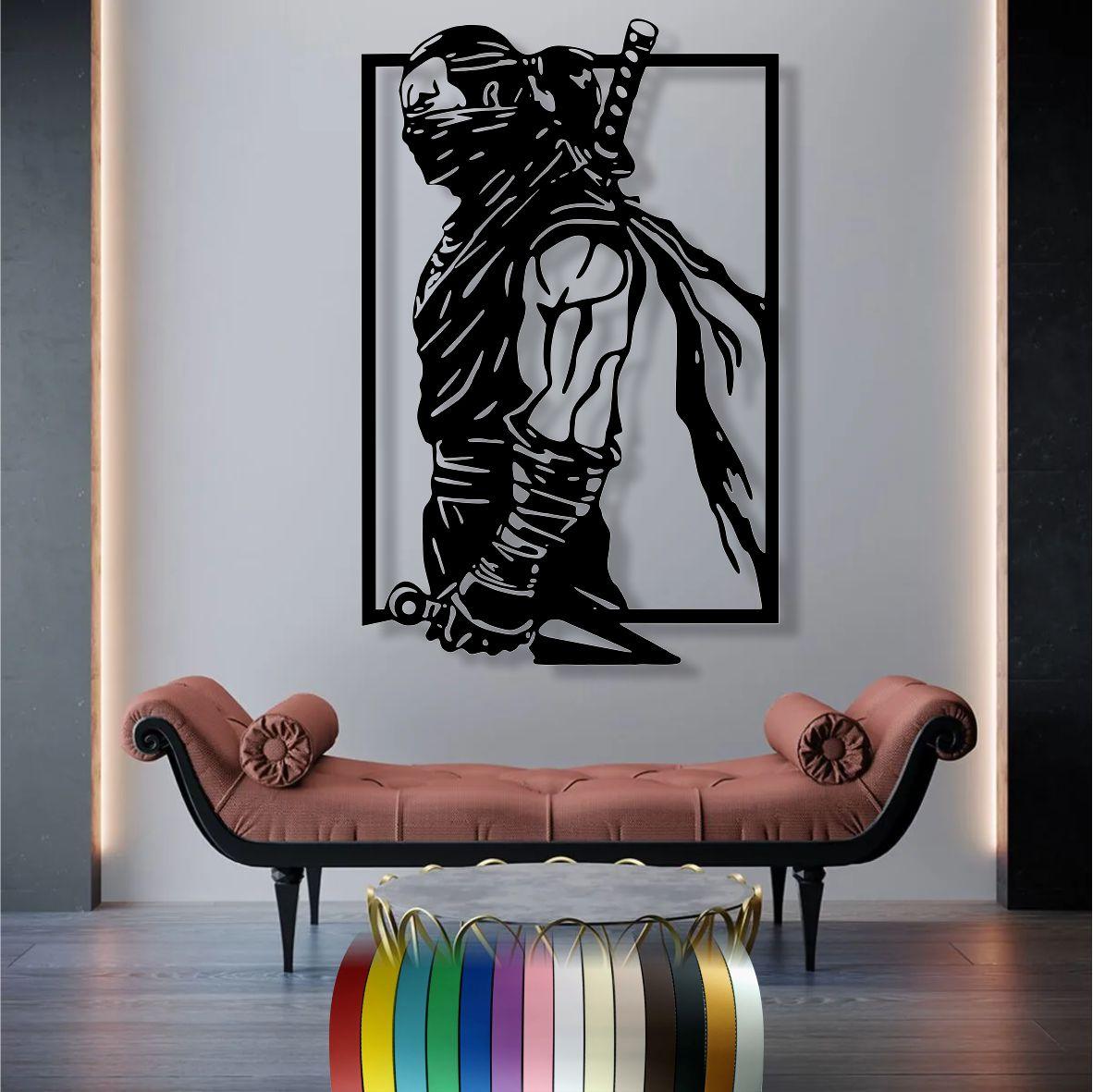 Панно 3D декоративне з об'ємом 15 мм для стін, Ніндзя, 75 х 50 см, Чорний