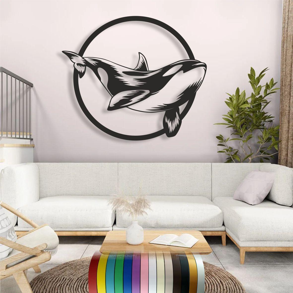 Панно 3D декоративне з об'ємом 15 мм для стін, Дельфін у стрибку, 50 х 60 см, Чорний