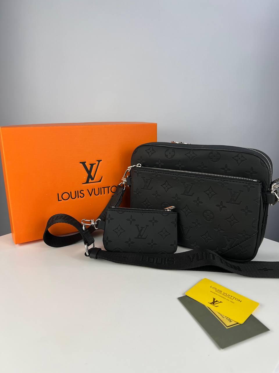 Сумка-месенджер Louis Vuitton 3 в 1 чорний monogram - у комплекті клатч і гаманець, фото 1