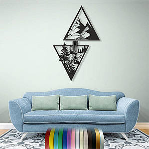 Панно 3D декоративне з об'ємом 15 мм для стін, Гори та річки, 65 х 40 см, Чорний