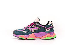 Жіночі кросівки New Balance 9060 Green Pink Взуття Нью Беланс 9060 зетелі з рожевим шкіра текстиль демісезон, фото 3