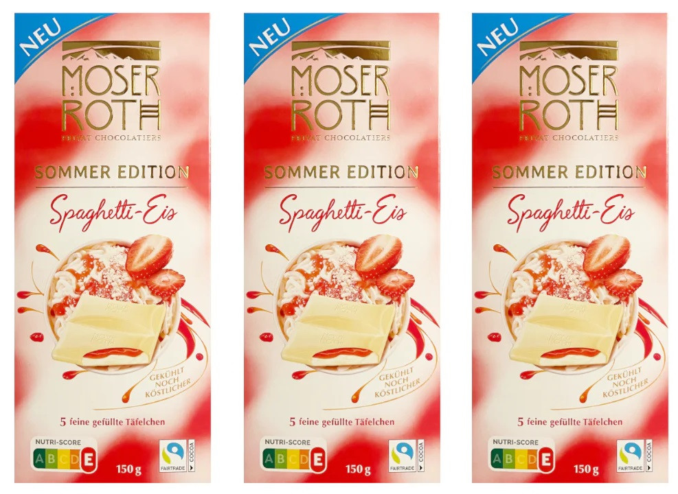 Шоколад Білий з Начинкою Спагетті-Морозиво Moser Roth Chocolat Spaghetti Eis 150 г Німеччина, фото 1
