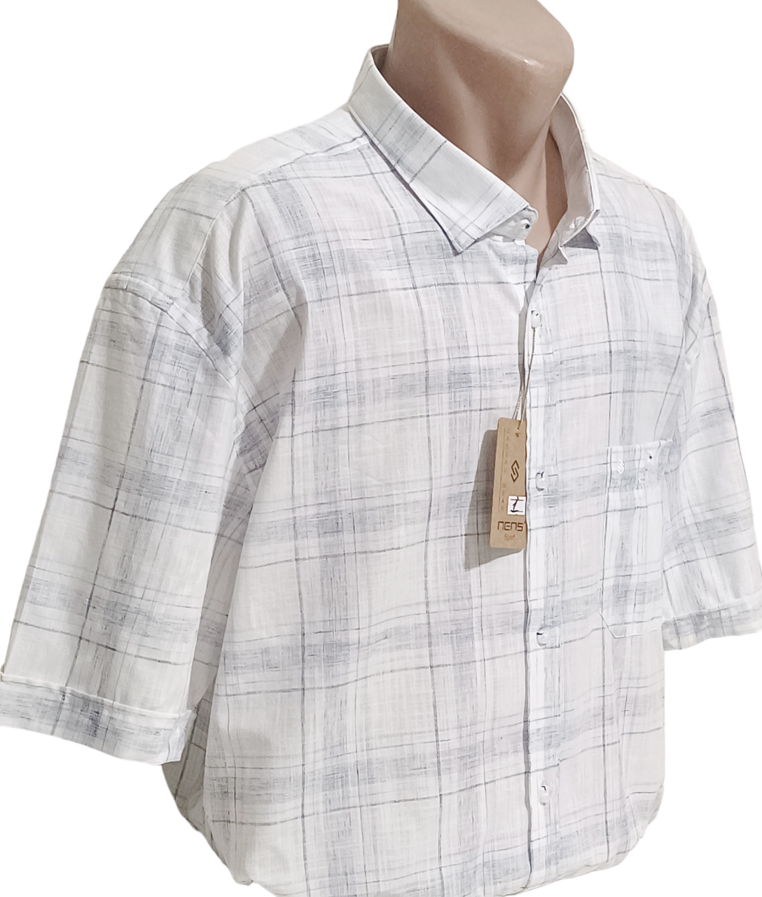 Теніска чоловіча великого розміру Nens vk-0001 класична в клітку, натуральна чоловіча сорочка льон стильна