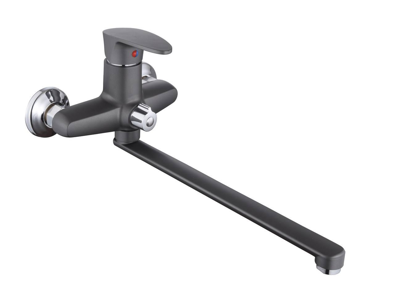 Змішувач для ванни MONRO JC205-1K GREY без шланга та лійки, одноважільний, довгий ніс, фото 1