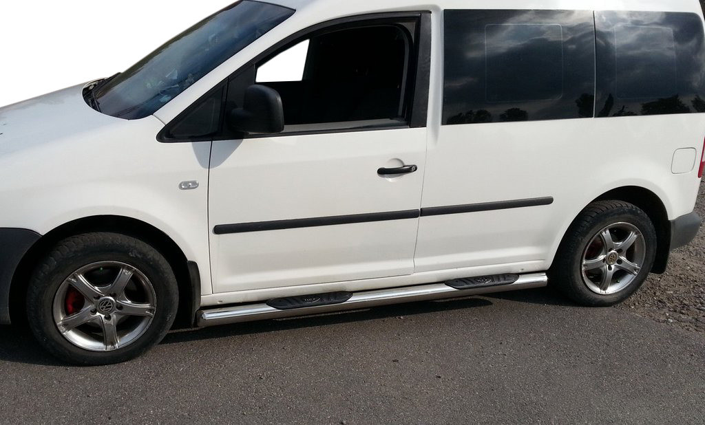 Бічні труби BB002 (2 шт., нерж) 60 мм, Стандартна база для Volkswagen Caddy 2015-2020 рр