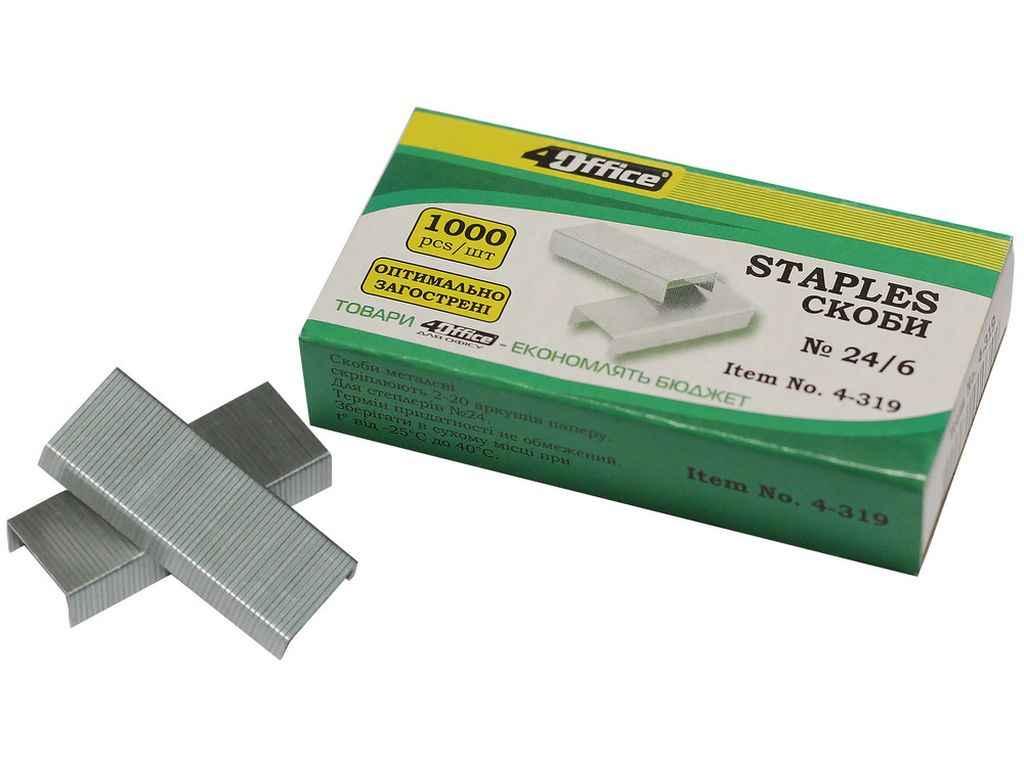 Скоби для степлеру 24/6 1000шт 4-319ice ТМ 4OFFICE BP, фото 1