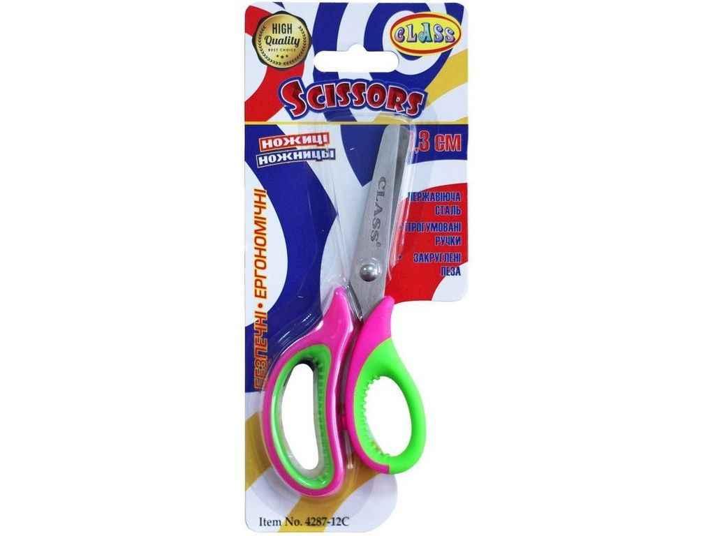 Ножиці 13,3см дит. ергоном. 2х кол. Гнучкі прогум. Ручки рож. 4287-12с,class ТМ CLASS BP, фото 1