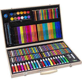 Художній набір із 180 предметів для малювання у дерев'яному кейсі
