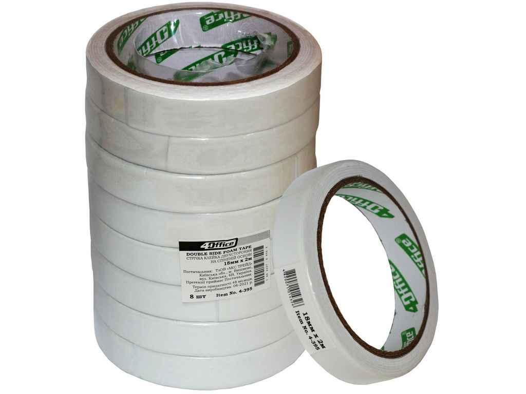 Стрічка клейка 2м 2х-сторонн. Монтажна пінна основа.,18мм* 4-395 8шт/уп ТМ 4OFFICE BP, фото 1